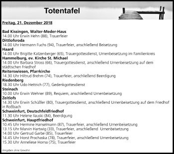 Anzeige von Totentafel vom 21.12.2018 von MGO
