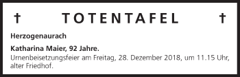 Anzeige von Totentafel vom 22.12.2018 von MGO