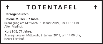 Anzeige von Totentafel vom 27.12.2018 von MGO