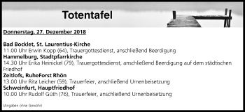 Anzeige von Totentafel vom 27.12.2018 von MGO