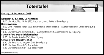 Anzeige von Totentafel vom 28.12.2018 von MGO