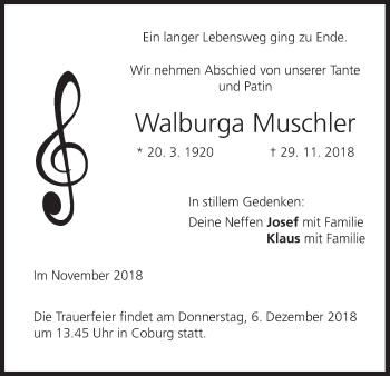 Anzeige von Walburga Muschler von MGO