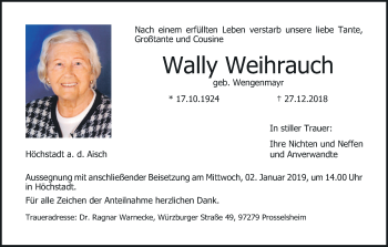 Anzeige von Wally Weihrauch von MGO