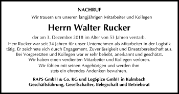 Anzeige von Walter Rucker von MGO