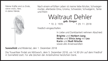 Anzeige von Waltraut Dehler von MGO