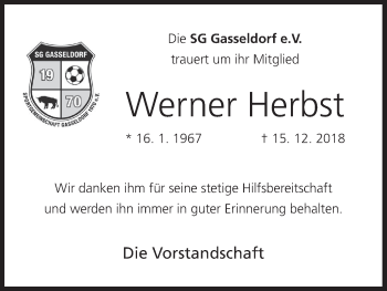 Anzeige von Werner Herbst von MGO