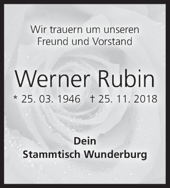 Anzeige von Werner Rubin von MGO