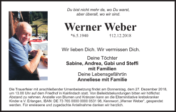 Anzeige von Werner Weber von MGO