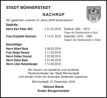 Anzeige von Wir gedenken Stadt Münnerstadt von MGO