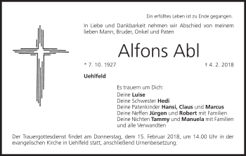 Anzeige von Alfons Abl von MGO
