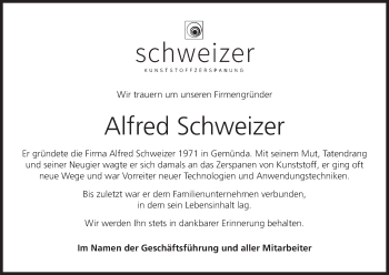 Anzeige von Alfred Schweizer von MGO