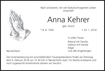 Anzeige von Anna Kehrer von MGO