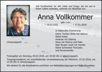 Anzeige von Anna Vollkommer von MGO