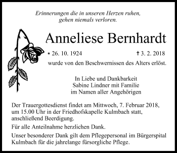 Anzeige von Anneliese Bernhardt von MGO