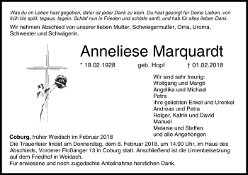 Anzeige von Anneliese Marquardt von MGO