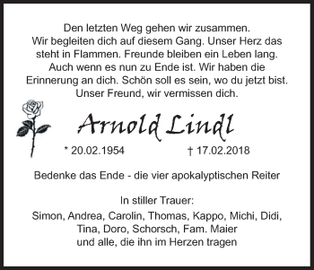 Anzeige von Arnold Lindl von MGO