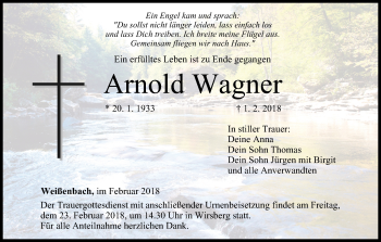 Anzeige von Arnold Wagner von MGO
