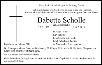 Anzeige von Babette Scholle von MGO