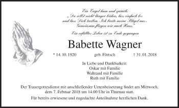 Anzeige von Babette Wagner von MGO
