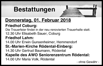 Anzeige von Bestattungen vom 01.02.2018 von MGO