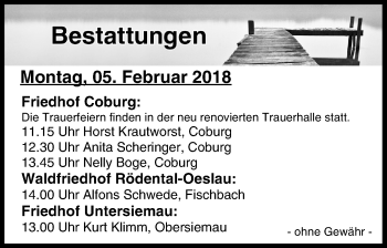 Anzeige von Bestattungen vom 05.02.2018 von MGO
