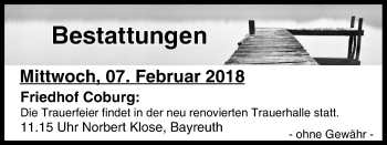 Anzeige von Bestattungen vom 07.02.2018 von MGO
