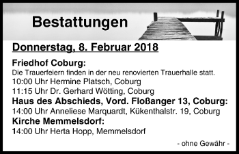 Anzeige von Bestattungen vom 08.02.2018 von MGO
