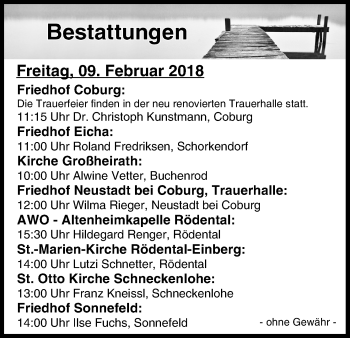 Anzeige von Bestattungen vom 09.02.2018 von MGO