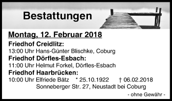 Anzeige von Bestattungen vom 12.02.2018 von MGO