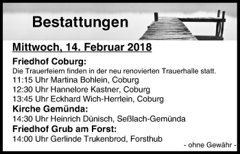Anzeige von Bestattungen vom 14.02.2018 von MGO