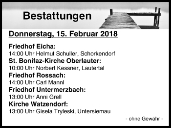 Anzeige von Bestattungen vom 15.02.2018 von MGO