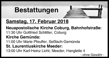 Anzeige von Bestattungen vom 17.02.2018 von MGO