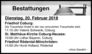 Anzeige von Bestattungen vom 20.02.2018 von MGO
