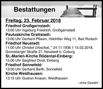 Anzeige von Bestattungen vom 23.02.2018 von MGO