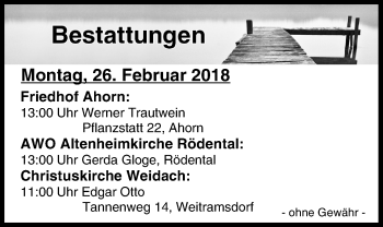Anzeige von Bestattungen vom 26.02.2018 von MGO