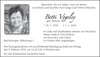 Anzeige von Betti Vogeley von MGO