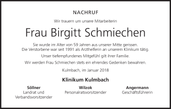 Anzeige von Birgitt Schmiechen von MGO