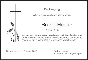 Anzeige von Bruno Hegler von MGO
