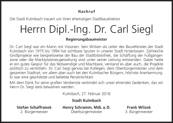 Anzeige von Carl Siegl von MGO