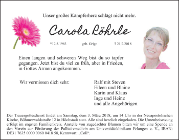 Anzeige von Carola Röhrle von MGO