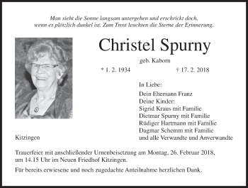 Anzeige von Christel Spurny von MGO