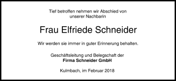 Anzeige von Elfriede Schneider von MGO