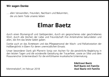 Anzeige von Elmar Baetz von MGO