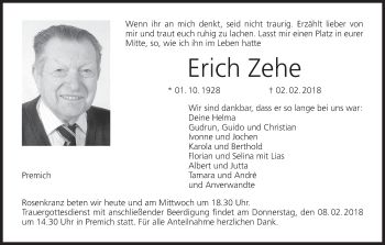 Anzeige von Erich Zehe von MGO