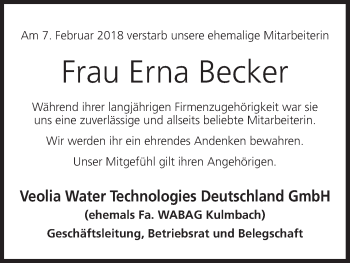 Anzeige von Erna Becker von MGO
