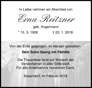 Anzeige von Erna Reitzner von MGO
