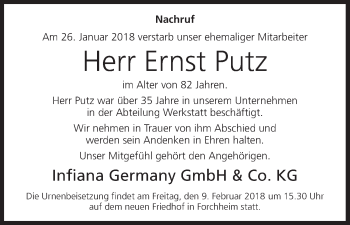 Anzeige von Ernst Putz von MGO