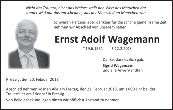 Anzeige von Ernst Adolf Wagemann von MGO