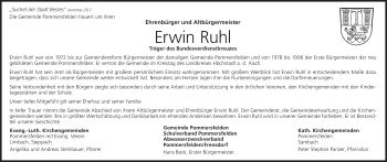 Anzeige von Erwin Ruhl von MGO