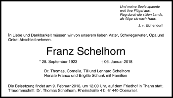 Anzeige von Franz Schelhorn von MGO
